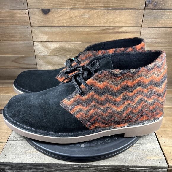 Clarks Mens Size 13 Desert Chukka Boots Black/Orange Wool & Suede Casual NWOB - Picture 4 of 11